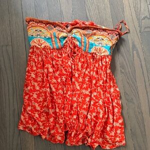 Free People - Bohemian Red and Blue Strapless Romper
